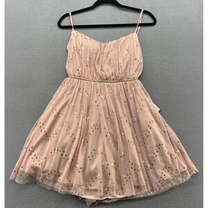 City Studio Dress Womens 5 Blush Pink Tulle Gold Sequin Fit Flare Lace Up NEW